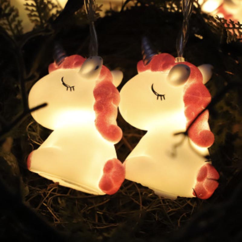 Relaxdays Guirlande lumineuse licorne, pour chambre enfants,avec  piles,lumière blanche chaude,1,60 m de long,blanc,rose